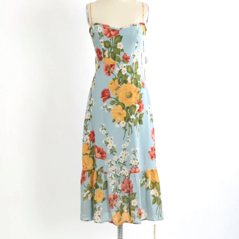 Nwt Reformation Blue Floral Enya Dress Sz. 4